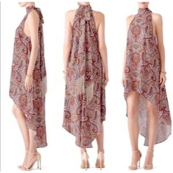 FINDERS KEEPERS Red Paisley Cyrus Dress Med High-low Tie In Back With Tassles - Picture 1 of 12